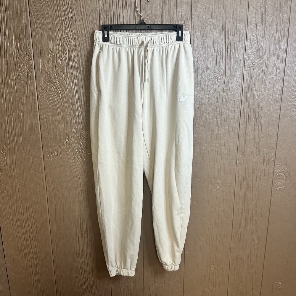 Nike Woman's Club Fleece Pant‎ Jogger Mid Rise Oatmeal Beige Sz S Loungewear